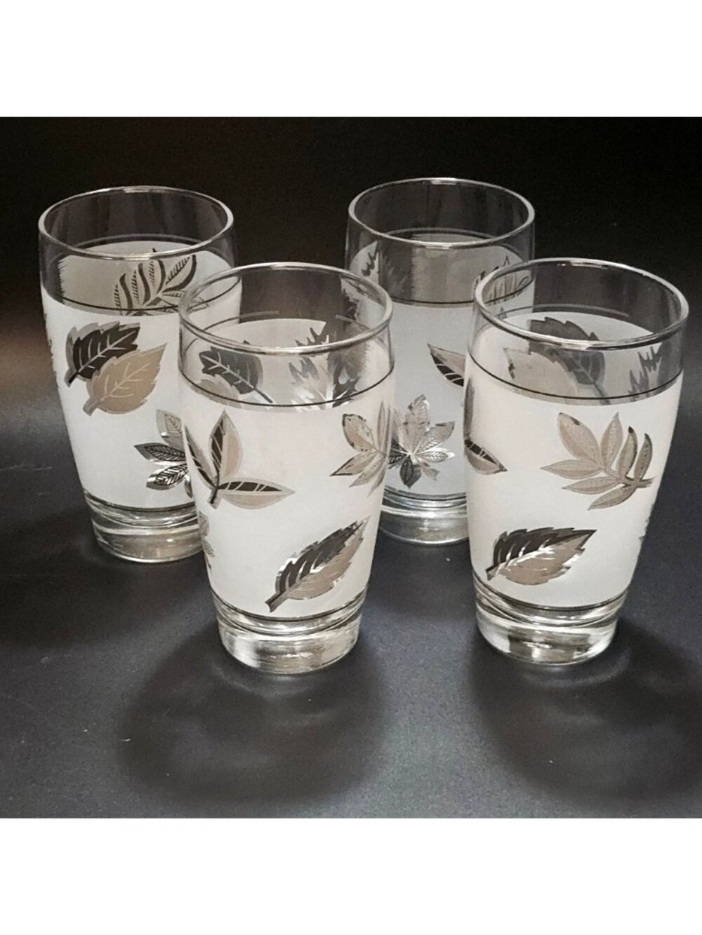 4 Libbey Silver Foliage Tumblers Glasses 5.5" vintage 10oz mid century Foliage f - Picture 7 of 7